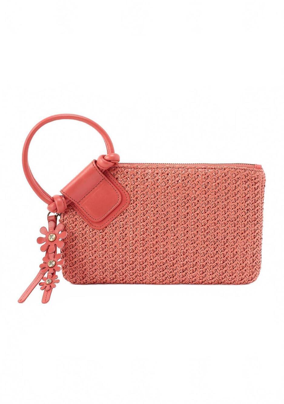 NEW HOBO sable wristlet in wild rose woven straw